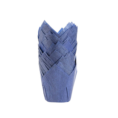 Panificio 4 oz Blue Paper Tulip Baking Cup - Greaseproof - 3 1/2" x 3 1/2" x 3 1/2" - 200 count box