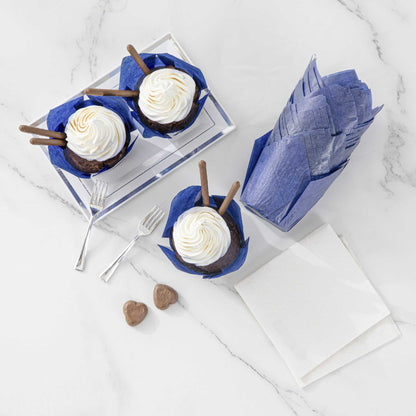 Panificio 4 oz Blue Paper Tulip Baking Cup - Greaseproof - 3 1/2" x 3 1/2" x 3 1/2" - 200 count box
