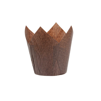Panificio 4 oz Brown Paper Tulip Baking Cup - Greaseproof - 3 1/2" x 3 1/2" x 3 1/2" - 200 count box