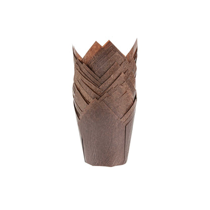 Panificio 4 oz Brown Paper Tulip Baking Cup - Greaseproof - 3 1/2" x 3 1/2" x 3 1/2" - 200 count box
