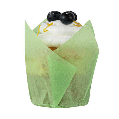 Panificio 4 oz Green Paper Tulip Baking Cup - Greaseproof - 3 1/2" x 3 1/2" x 3 1/2" - 200 count box