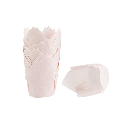Panificio 4 oz Pink Paper Tulip Baking Cup - Greaseproof - 3 1/2" x 3 1/2" x 3 1/2" - 200 count box