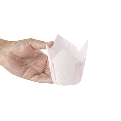 Panificio 4 oz Pink Paper Tulip Baking Cup - Greaseproof - 3 1/2" x 3 1/2" x 3 1/2" - 200 count box