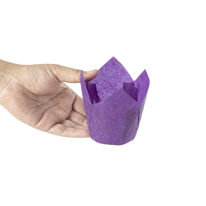 Panificio 4 oz Violet Paper Tulip Baking Cup - Greaseproof - 3 1/2" x 3 1/2" x 3 1/2" - 200 count box