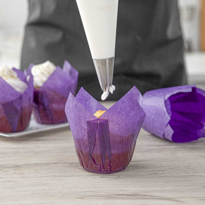 Panificio 4 oz Violet Paper Tulip Baking Cup - Greaseproof - 3 1/2" x 3 1/2" x 3 1/2" - 200 count box