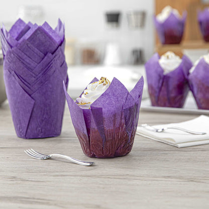 Panificio 4 oz Violet Paper Tulip Baking Cup - Greaseproof - 3 1/2" x 3 1/2" x 3 1/2" - 200 count box