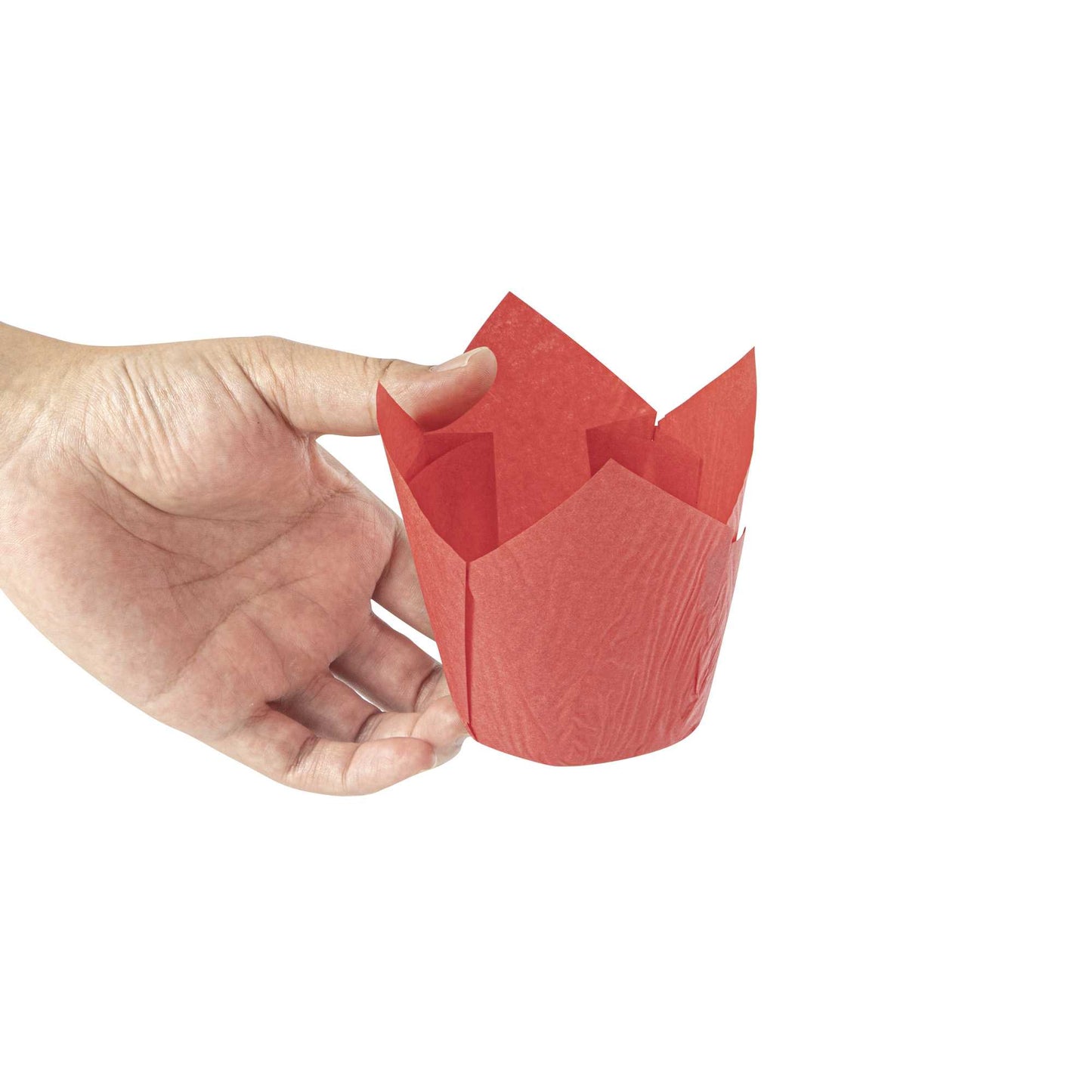 Panificio 4 oz Red Paper Tulip Baking Cup - Greaseproof - 3 1/2" x 3 1/2" x 3 1/2" - 200 count box