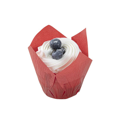 Panificio 4 oz Red Paper Tulip Baking Cup - Greaseproof - 3 1/2" x 3 1/2" x 3 1/2" - 200 count box