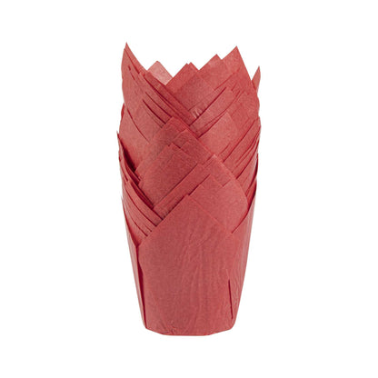 Panificio 4 oz Red Paper Tulip Baking Cup - Greaseproof - 3 1/2" x 3 1/2" x 3 1/2" - 200 count box