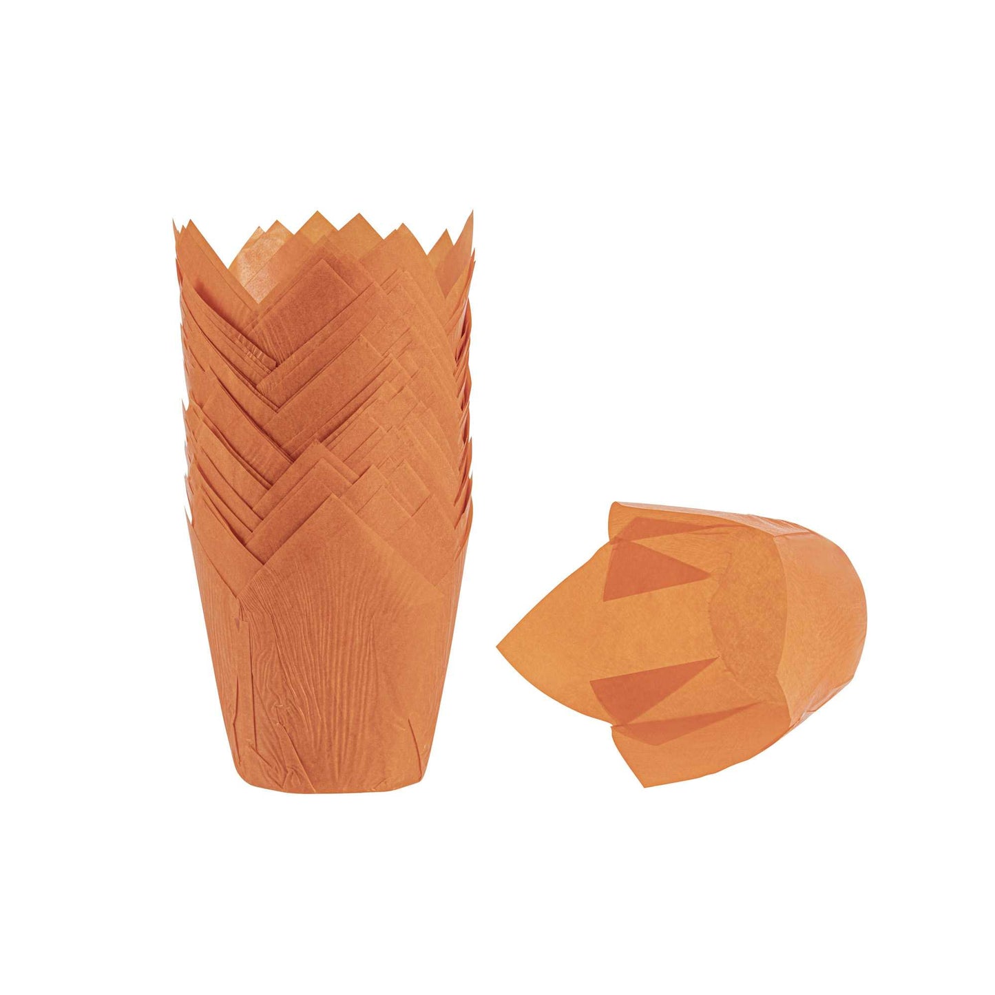 Panificio 4 oz Orange Paper Tulip Baking Cup - Greaseproof - 3 1/2" x 3 1/2" x 3 1/2" - 200 count box