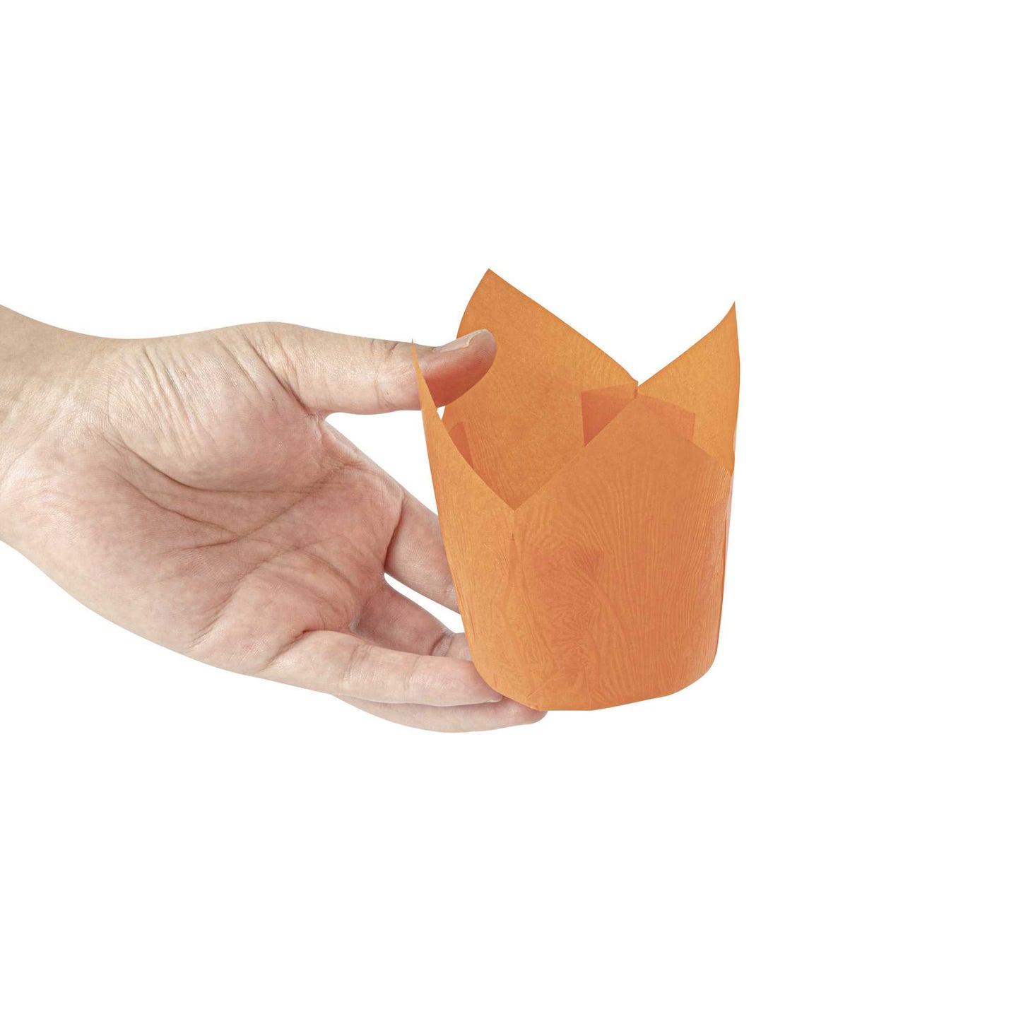 Panificio 4 oz Orange Paper Tulip Baking Cup - Greaseproof - 3 1/2" x 3 1/2" x 3 1/2" - 200 count box