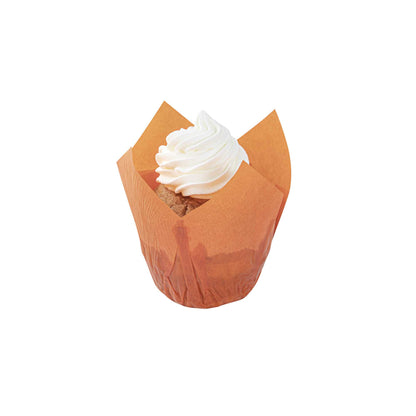 Panificio 4 oz Orange Paper Tulip Baking Cup - Greaseproof - 3 1/2" x 3 1/2" x 3 1/2" - 200 count box