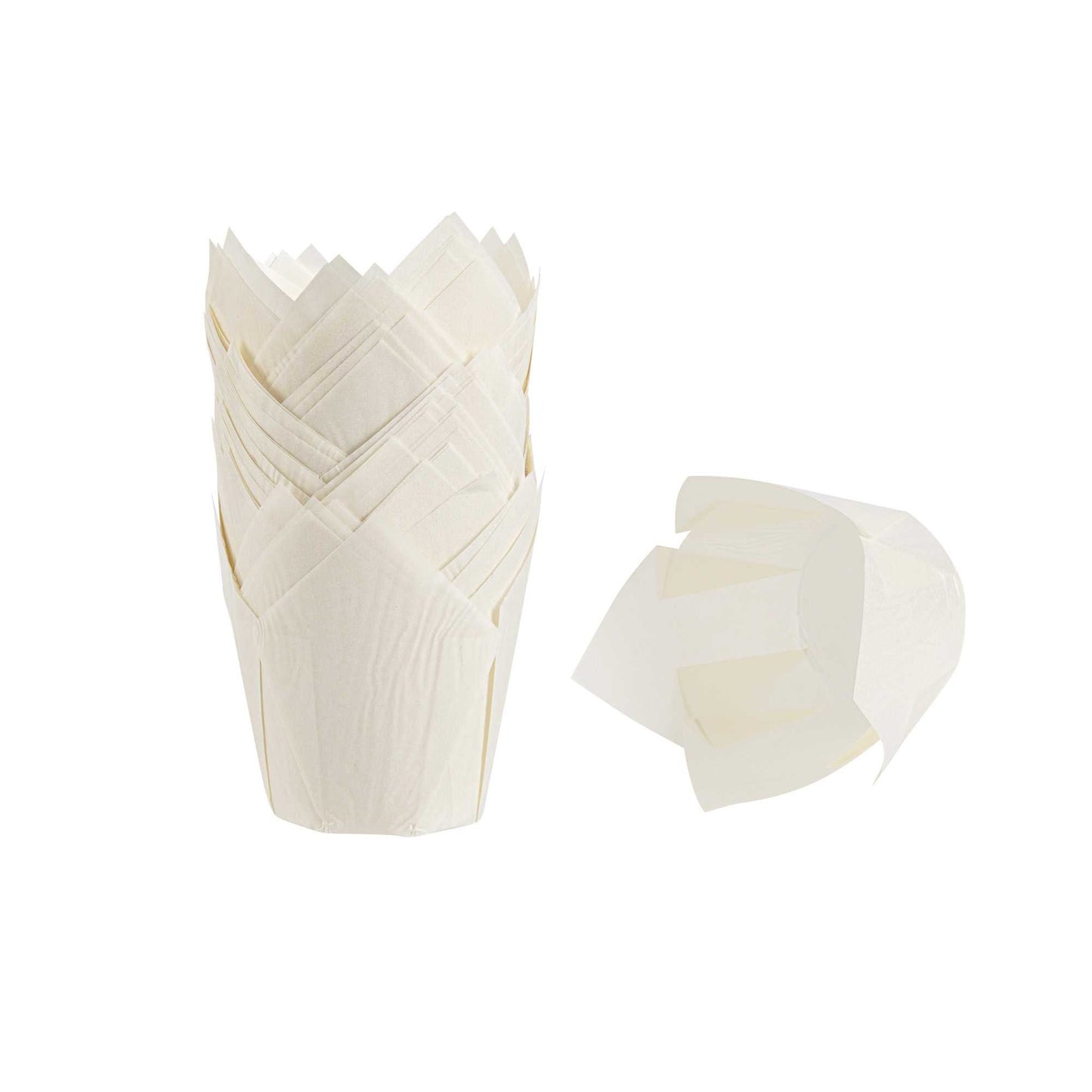 Panificio 4 oz White Paper Tulip Baking Cup - Greaseproof - 3 1/2" x 3 1/2" x 3 1/2" - 200 count box