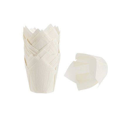 Panificio 4 oz White Paper Tulip Baking Cup - Greaseproof - 3 1/2" x 3 1/2" x 3 1/2" - 200 count box