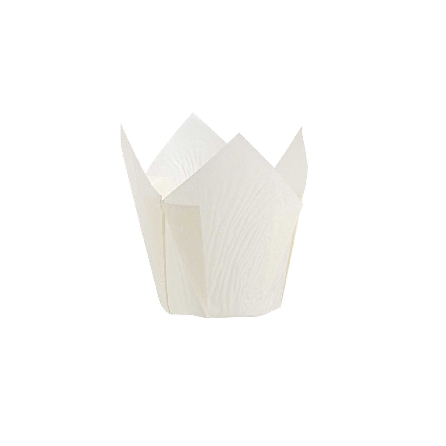 Panificio 4 oz White Paper Tulip Baking Cup - Greaseproof - 3 1/2" x 3 1/2" x 3 1/2" - 200 count box
