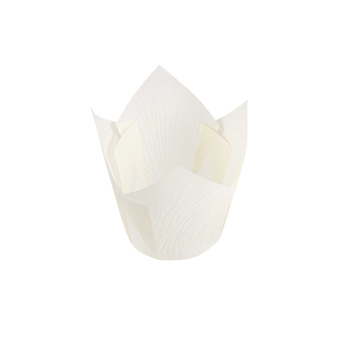 Panificio 4 oz White Paper Tulip Baking Cup - Greaseproof - 3 1/2" x 3 1/2" x 3 1/2" - 200 count box