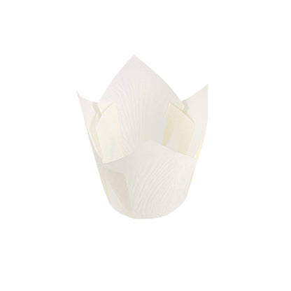Panificio 4 oz White Paper Tulip Baking Cup - Greaseproof - 3 1/2" x 3 1/2" x 3 1/2" - 200 count box