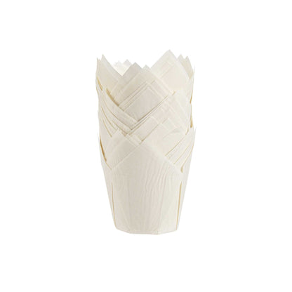 Panificio 4 oz White Paper Tulip Baking Cup - Greaseproof - 3 1/2" x 3 1/2" x 3 1/2" - 200 count box