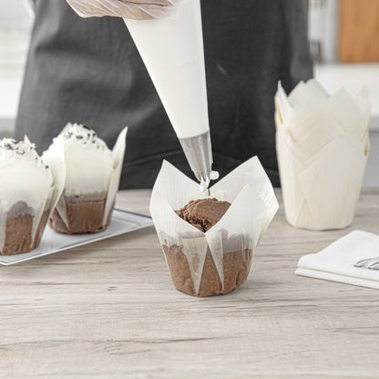 Panificio 4 oz White Paper Tulip Baking Cup - Greaseproof - 3 1/2" x 3 1/2" x 3 1/2" - 200 count box