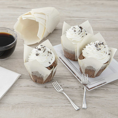 Panificio 4 oz White Paper Tulip Baking Cup - Greaseproof - 3 1/2" x 3 1/2" x 3 1/2" - 200 count box