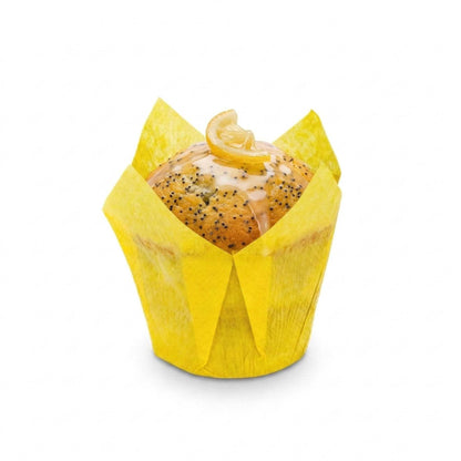 Panificio 4 oz Yellow Paper Tulip Baking Cup - Greaseproof - 3 1/2" x 3 1/2" x 3 1/2" - 200 count box