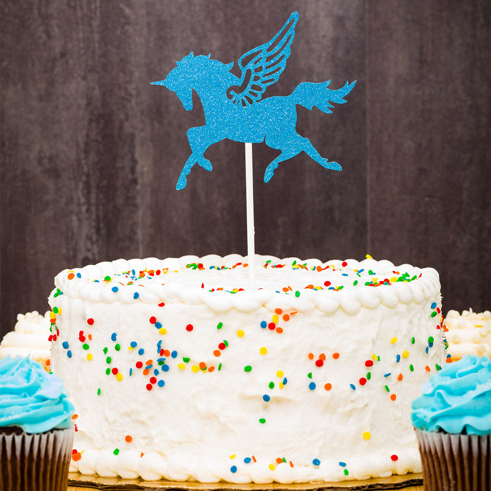 Top Cake Blue Paper Unicorn Cake Topper - Glitter - 6" x 4 1/4" - 100 count box