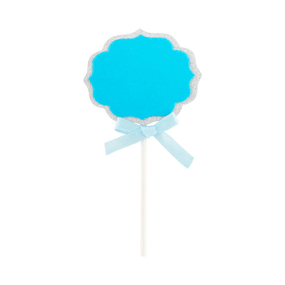 Top Cake Blue Paper DIY Personalized Cake Topper - Bow, Silver Glitter Rim - 4 1/2" x 2 1/2" - 10 count box