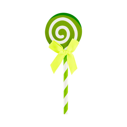 Top Cake Green Paper Swirl Lollipop Cake Topper - Neon Green Bow - 5 1/4" x 2" - 10 count box