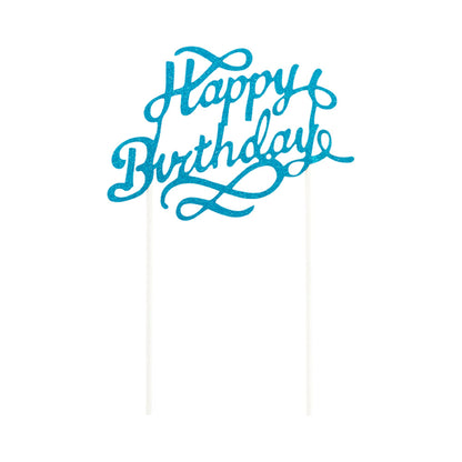 Top Cake Blue Paper Happy Birthday Cake Topper - Glitter - 6" x 6" - 10 count box