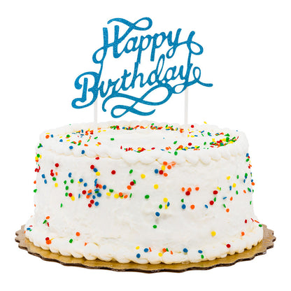 Top Cake Blue Paper Happy Birthday Cake Topper - Glitter - 6" x 6" - 10 count box