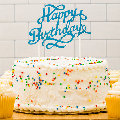 Top Cake Blue Paper Happy Birthday Cake Topper - Glitter - 6" x 6" - 10 count box
