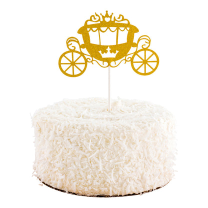 Top Cake Gold Paper Cinderella Carriage Cake Topper - Glitter - 8" x 3 3/4" - 10 count box