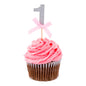 Top Cake Pink Paper One Cake Topper - Silver Glitter, Pink Bow - 3 1/2" x 1 1/2" - 100 count box