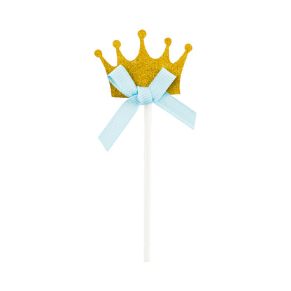 Top Cake Gold Paper Crown Cake Topper - Glitter, Blue Bow - 3 3/4" x 1 1/2" - 10 count box