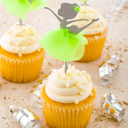Top Cake Green Paper Ballerina Cake Topper - Glitter, Neon Green Tutu - 5" x 2 1/4" - 100 count box