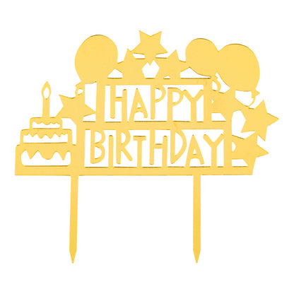 Top Cake Gold Acrylic Happy Birthday Cake Topper - Mirrored, Celebration - 5 3/4" x 5 1/4" - 1 count box