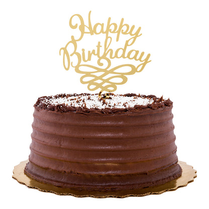 Top Cake Gold Acrylic Happy Birthday Cake Topper - Mirrored, Swirls - 6 1/2" x 5" - 1 count box