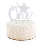 Top Cake Silver Acrylic One Cake Topper - Glitter Stars - 6 1/2" x 5" - 1 count box
