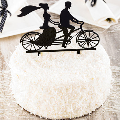 Top Cake Black Acrylic Silhouette Bride and Groom Cake Topper - Tandem Bike - 6 1/2" x 5" - 1 count box
