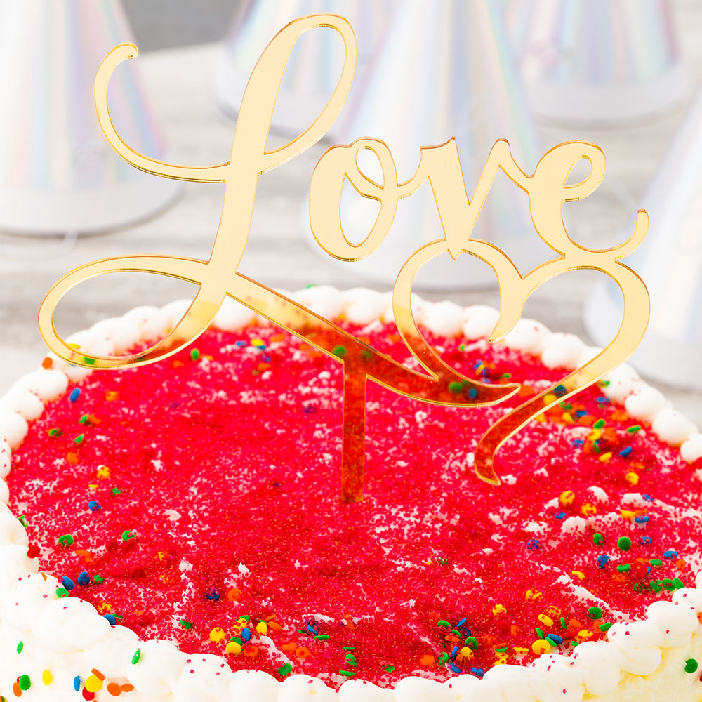 Top Cake Gold Acrylic Love Cake Topper - Mirrored, Heart - 5 3/4" x 5 1/4" - 1 count box