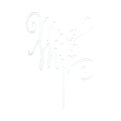 Top Cake Mirrored Silver Acrylic Mr and Mrs Cake Topper - 7" x 5 1/2" - 1 count box