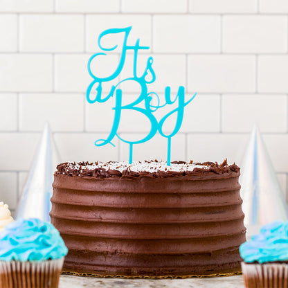 Top Cake Blue Acrylic Baby Shower Cake Topper - Its a Boy - 7" x 4" - 1 count box