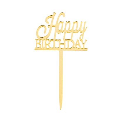 Top Cake Gold Acrylic Classic Happy Birthday Cake Topper - Mirrored - 3" x 1 1/2" - 10 count box