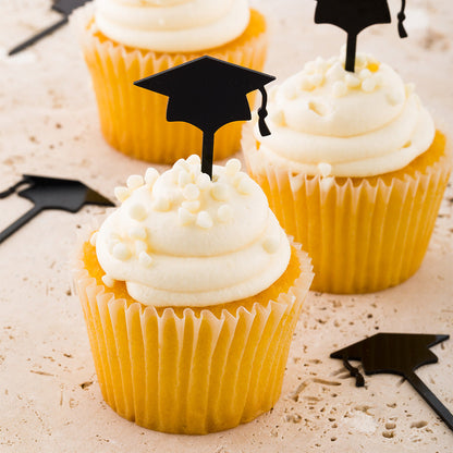 Top Cake Black Acrylic Graduation Cap Cake Topper - 3" x 1 1/2" - 100 count box