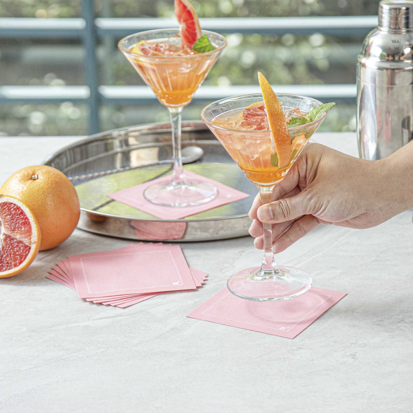 Luxenap Square Pink Cotton Cocktail Napkin - Organic, Disposable - 4 1/2" x 4 1/2" - 50 count box