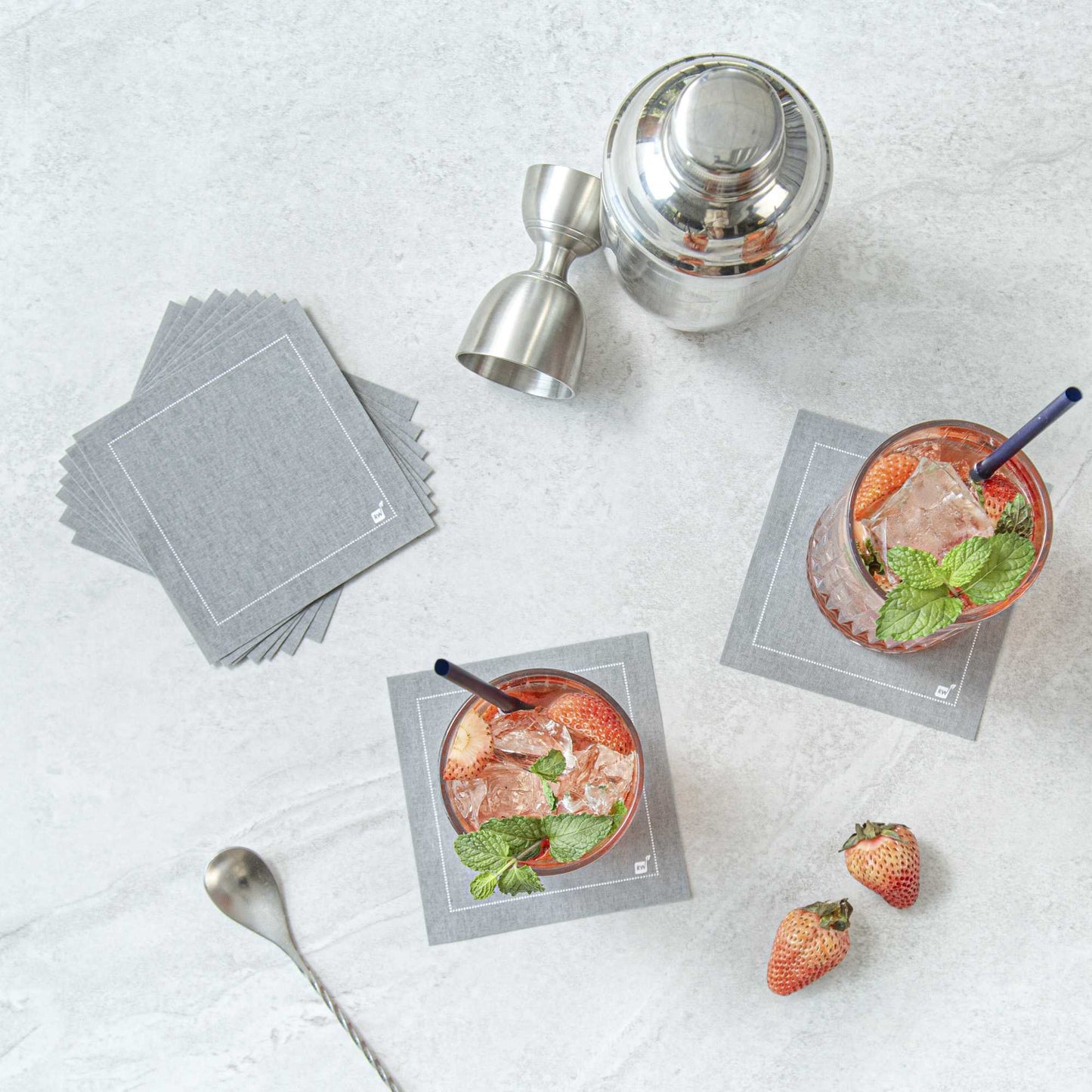 Luxenap Square Gray Cotton Cocktail Napkin - Organic, Disposable - 4 1/2" x 4 1/2" - 50 count box