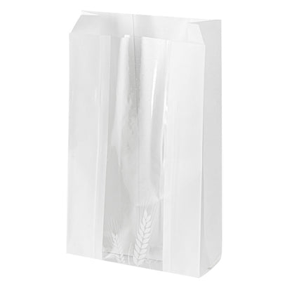 Bag Tek White Paper Bread Bag - Micro-Perforated, Greaseproof, Wheat Pattern - 5 3/4" x 2 3/4" x 11 1/2" - 100 count box