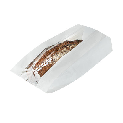 Bag Tek White Paper Bread Bag - Micro-Perforated, Greaseproof, Wheat Pattern - 5 3/4" x 2 3/4" x 11 1/2" - 100 count box
