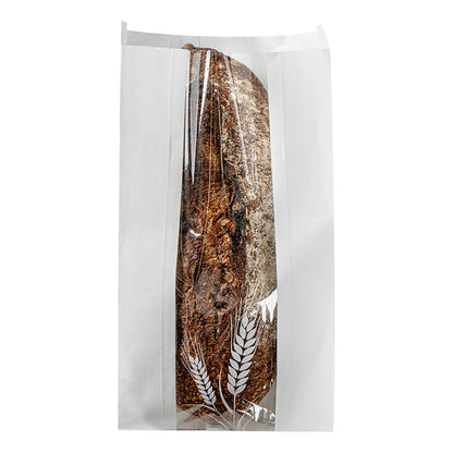 Bag Tek White Paper Bread Bag - Micro-Perforated, Greaseproof, Wheat Pattern - 5 3/4" x 2 3/4" x 11 1/2" - 100 count box