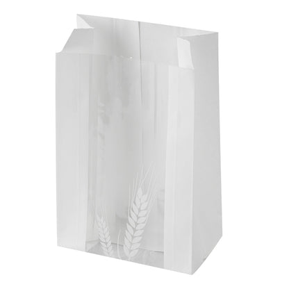 Bag Tek White Paper Bread Bag - Micro-Perforated, Greaseproof, Wheat Pattern - 4 1/2" x 2 1/2" x 8 1/2" - 100 count box